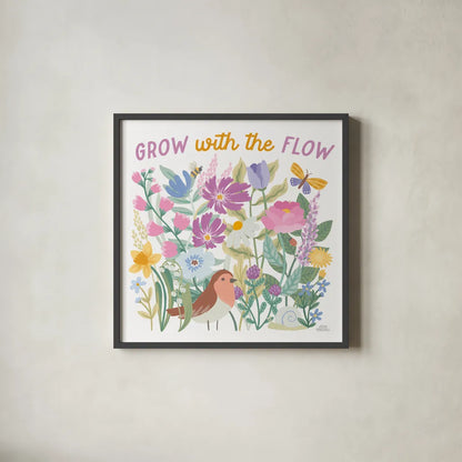 Spring Meadow III by Laura Marshall. Shown in a sleek black glass frame for a contemporary gallery look. Available as an archival giclee rolled canvas, fine art paper, or poster print. SKU 86153a.