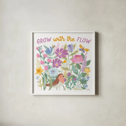 Spring Meadow III by Laura Marshall. Shown in a crisp white glass frame for a clean and minimalist style. Available as an archival giclee rolled canvas, fine art paper, or poster print. SKU 86153a.