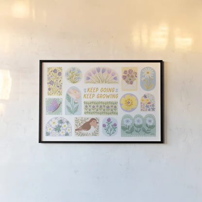 Spring Meadow IX by Laura Marshall. shown as a paper print in a black flame. Available as a archival giclee rolled canvas, fine art paper, or poster print. SKU 86159i.