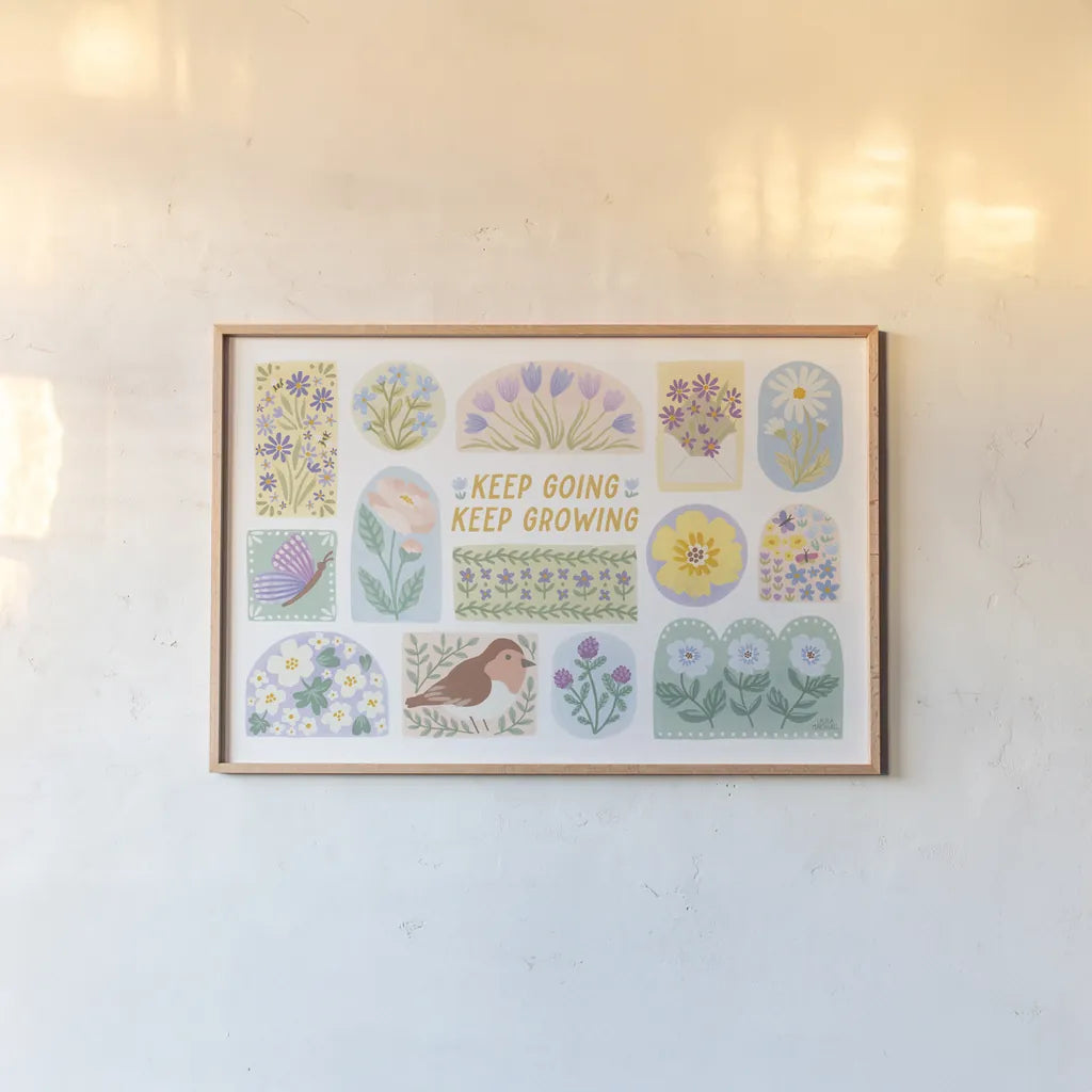 Spring Meadow IX by Laura Marshall. shown as a paper print in a natural frame. Available as a archival giclee rolled canvas, fine art paper, or poster print. SKU 86159i.