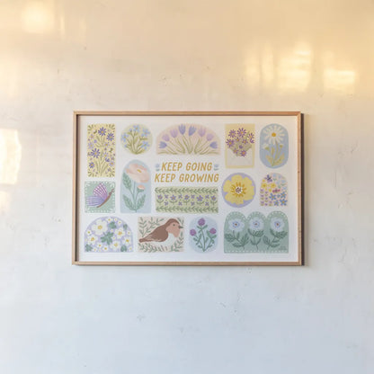 Spring Meadow IX by Laura Marshall. shown as a paper print in a natural frame. Available as a archival giclee rolled canvas, fine art paper, or poster print. SKU 86159i.