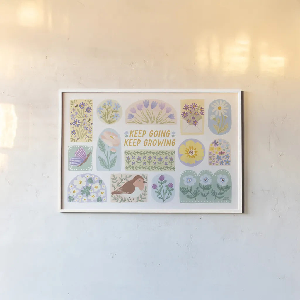 Spring Meadow IX by Laura Marshall. shown as a paper print in a white frame. Available as a archival giclee rolled canvas, fine art paper, or poster print. SKU 86159i.