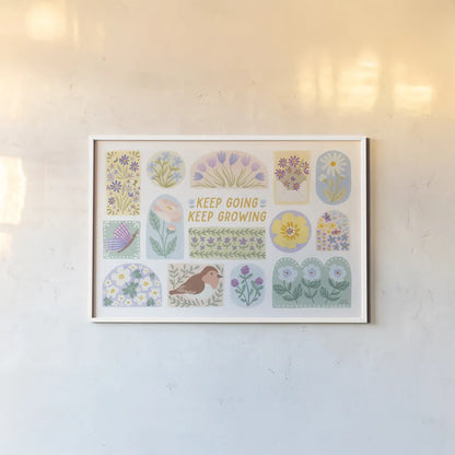 Spring Meadow IX by Laura Marshall. shown as a paper print in a white frame. Available as a archival giclee rolled canvas, fine art paper, or poster print. SKU 86159i.