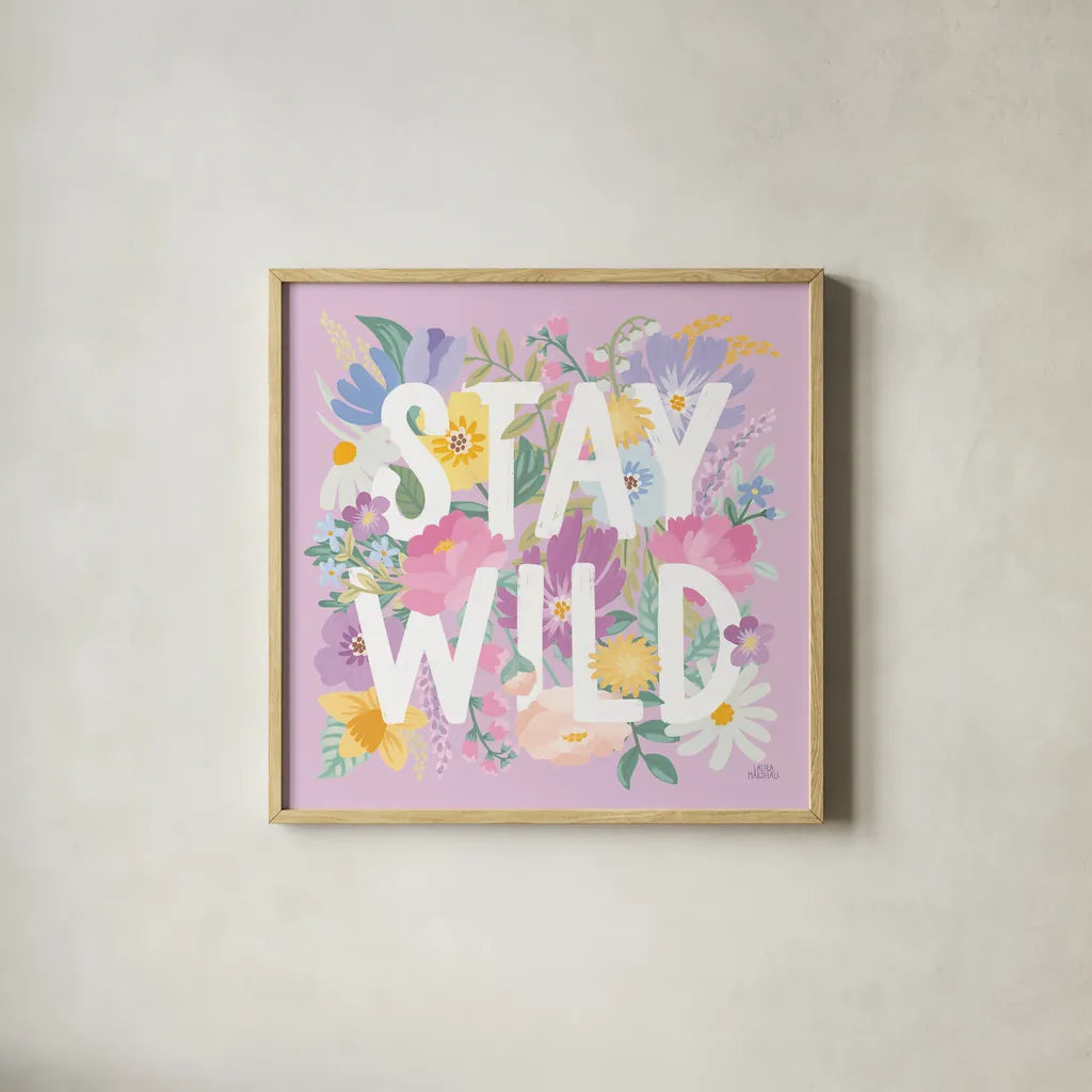 Spring Meadow V by Laura Marshall. Shown in a natural wood glass frame for a timeless modern aesthetic. Available as an archival giclee rolled canvas, fine art paper, or poster print. SKU 86155a.