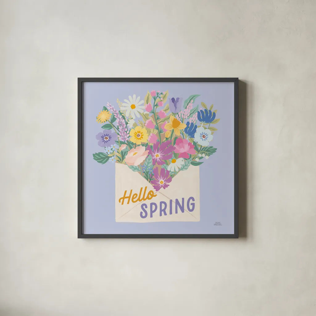 Spring Meadow VII by Laura Marshall. Shown in a sleek black glass frame for a contemporary gallery look. Available as an archival giclee rolled canvas, fine art paper, or poster print. SKU 86157a.