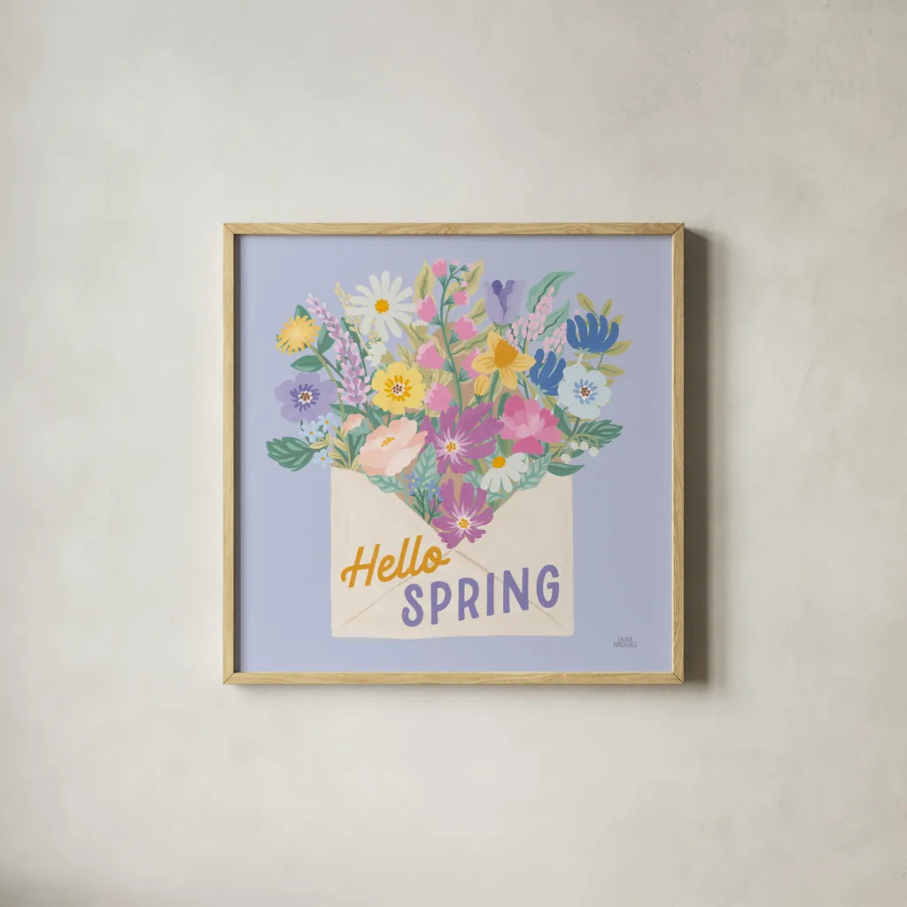 Spring Meadow VII by Laura Marshall. Shown in a natural wood glass frame for a timeless modern aesthetic. Available as an archival giclee rolled canvas, fine art paper, or poster print. SKU 86157a.