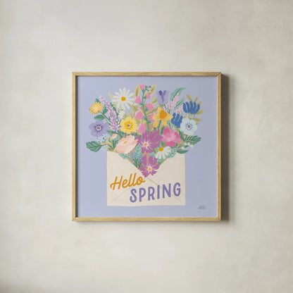 Spring Meadow VII by Laura Marshall. Shown in a natural wood glass frame for a timeless modern aesthetic. Available as an archival giclee rolled canvas, fine art paper, or poster print. SKU 86157a.