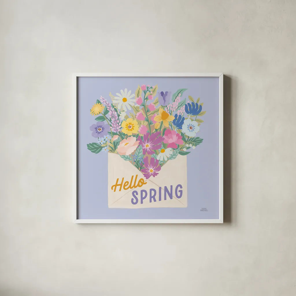 Spring Meadow VII by Laura Marshall. Shown in a crisp white glass frame for a clean and minimalist style. Available as an archival giclee rolled canvas, fine art paper, or poster print. SKU 86157a.