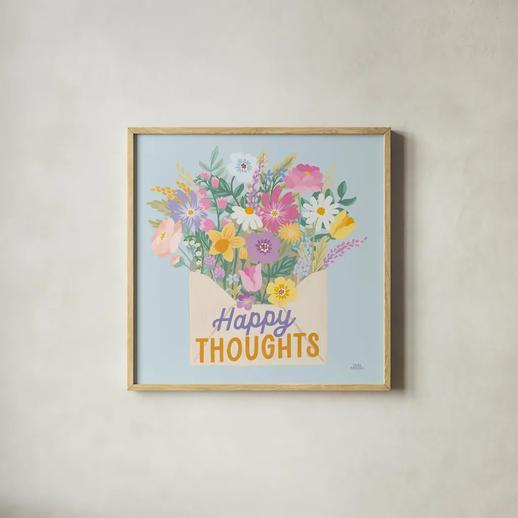 Spring Meadow VIII by Laura Marshall. Shown in a natural wood glass frame for a timeless modern aesthetic. Available as an archival giclee rolled canvas, fine art paper, or poster print. SKU 86158a.