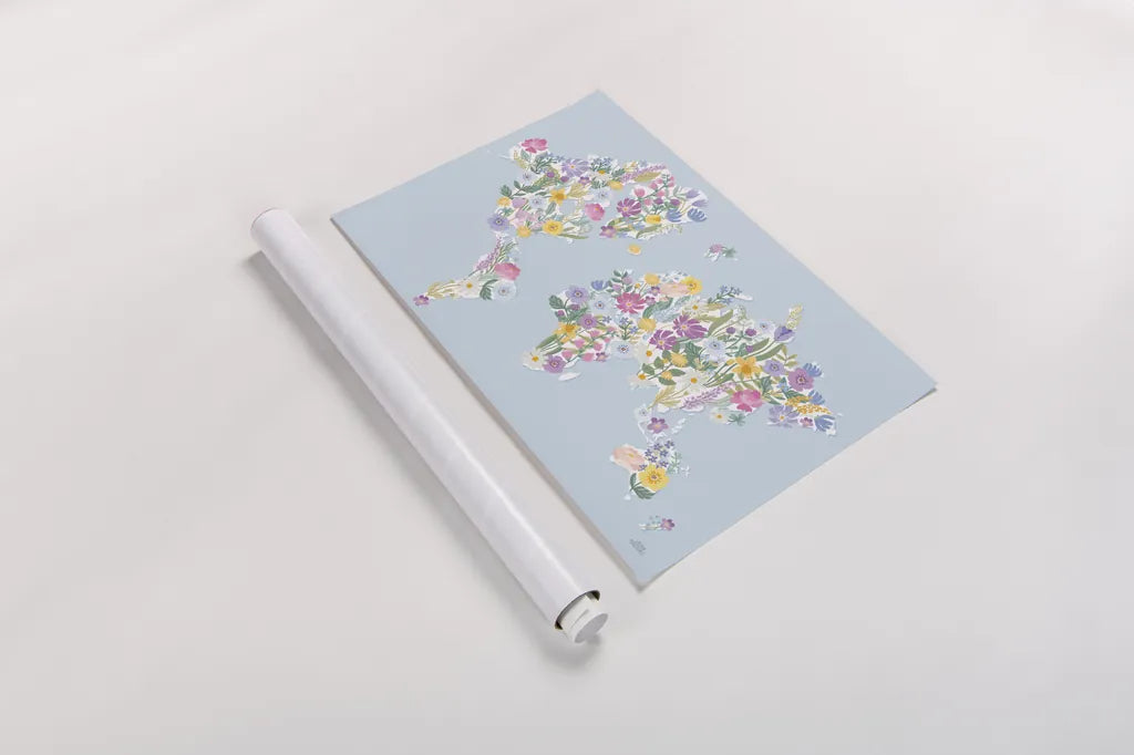 Spring Meadow World by Laura Marshall. shown as a rolled paper print. Available as archival giclee rolled canvas, fine art paper, or poster print. SKU 86162i.