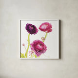 Spring Ranunculus I by Laura Marshall. Shown in a crisp white glass frame for a clean and minimalist style. Available as an archival giclee rolled canvas, fine art paper, or poster print. SKU 25097a.