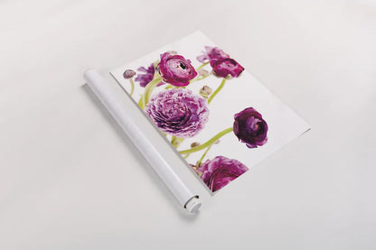 Spring Ranunculus IV by Laura Marshall. shown as a rolled paper print. Available as archival giclee rolled canvas, fine art paper, or poster print. SKU 25100i.