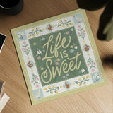 Spring Whimsy Bright II by Laura Marshall. Shown as a detailed flat fine art print, highlighting archival giclee quality. Available as an archival giclee rolled canvas, fine art paper, or poster print. SKU 98070a.