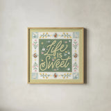 Spring Whimsy Bright II by Laura Marshall. Shown in a natural wood glass frame for a timeless modern aesthetic. Available as an archival giclee rolled canvas, fine art paper, or poster print. SKU 98070a.