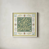 Spring Whimsy Bright II by Laura Marshall. Shown in a crisp white glass frame for a clean and minimalist style. Available as an archival giclee rolled canvas, fine art paper, or poster print. SKU 98070a.