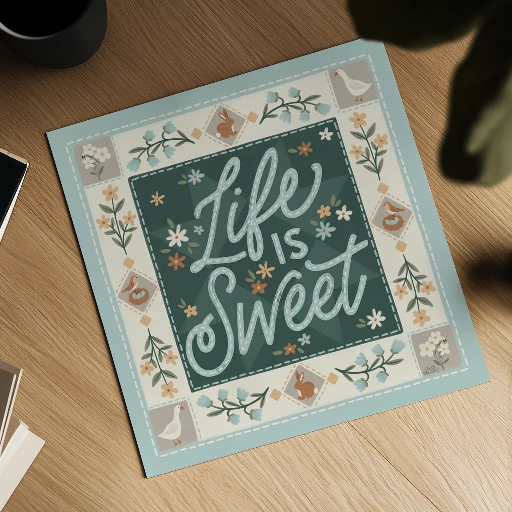 Spring Whimsy II by Laura Marshall. Shown as a detailed flat fine art print, highlighting archival giclee quality. Available as an archival giclee rolled canvas, fine art paper, or poster print. SKU 97894a.