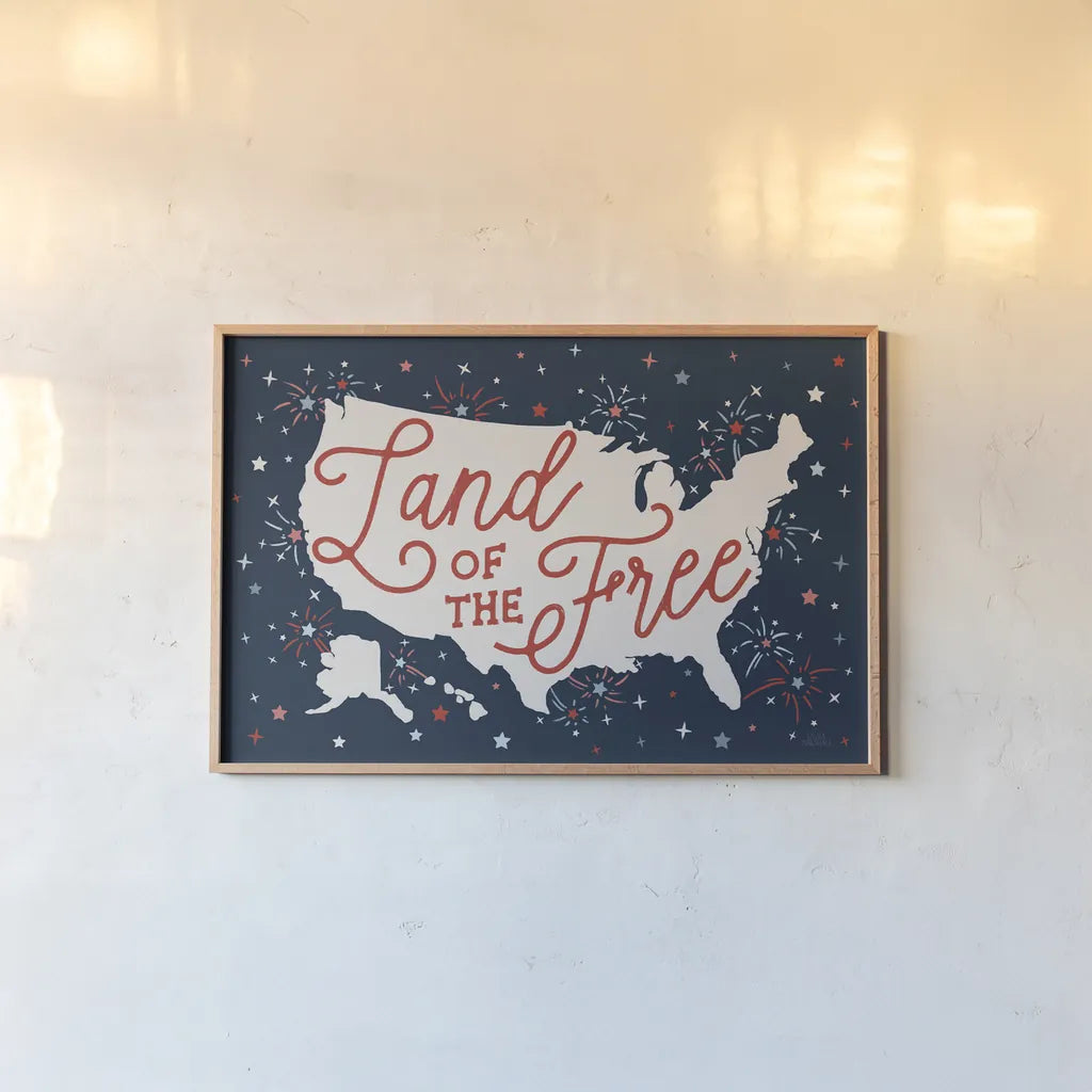 Stars and Stripes I by Laura Marshall. shown as a paper print in a natural frame. Available as a archival giclee rolled canvas, fine art paper, or poster print. SKU 76267i.