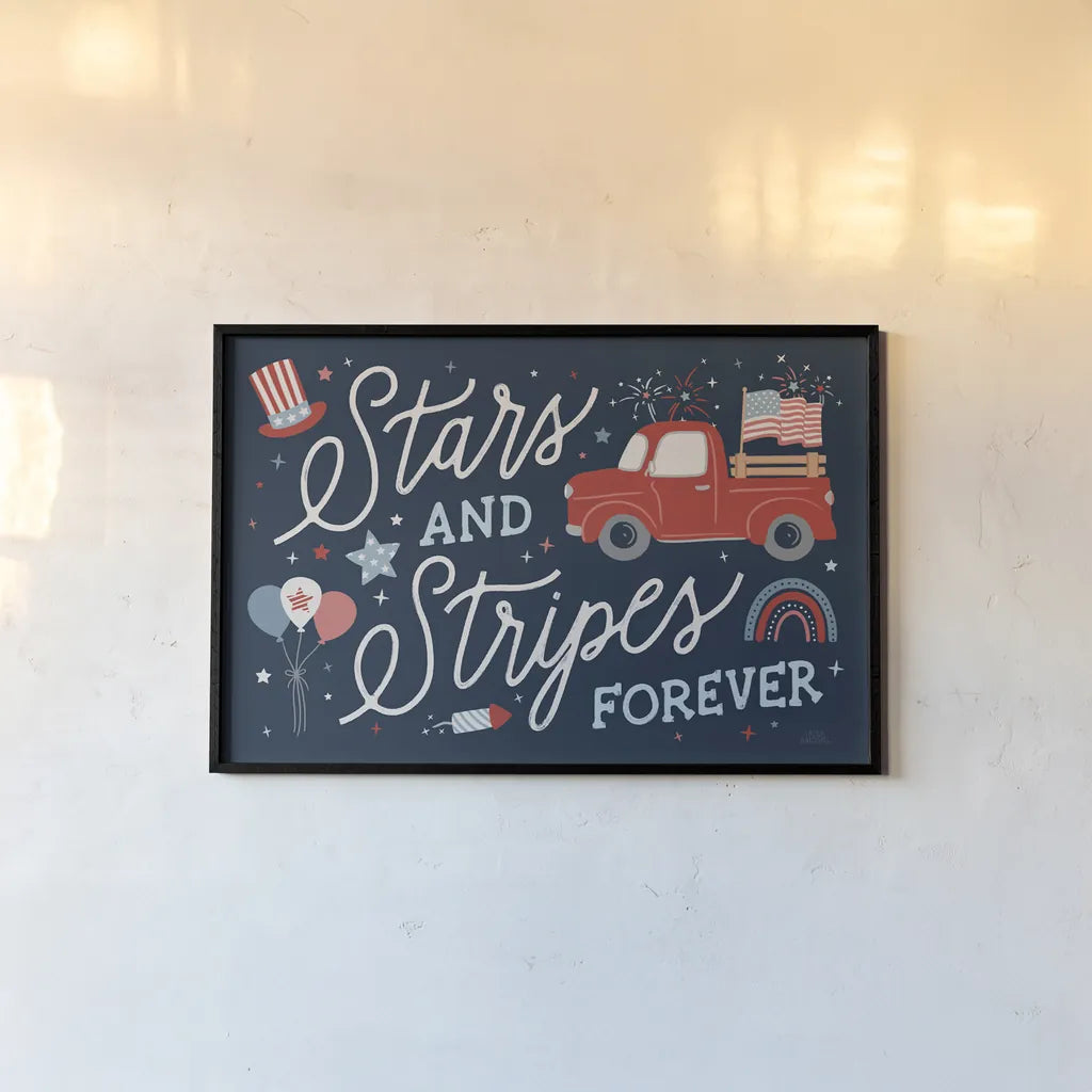 Stars and Stripes II by Laura Marshall. shown as a paper print in a black flame. Available as a archival giclee rolled canvas, fine art paper, or poster print. SKU 76268i.