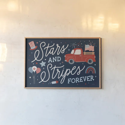 Stars and Stripes II by Laura Marshall. shown as a paper print in a natural frame. Available as a archival giclee rolled canvas, fine art paper, or poster print. SKU 76268i.