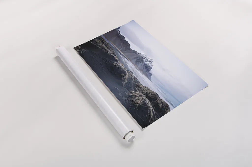 Stokksnes by Laura Marshall. shown as a rolled paper print. Available as archival giclee rolled canvas, fine art paper, or poster print. SKU 53677i.