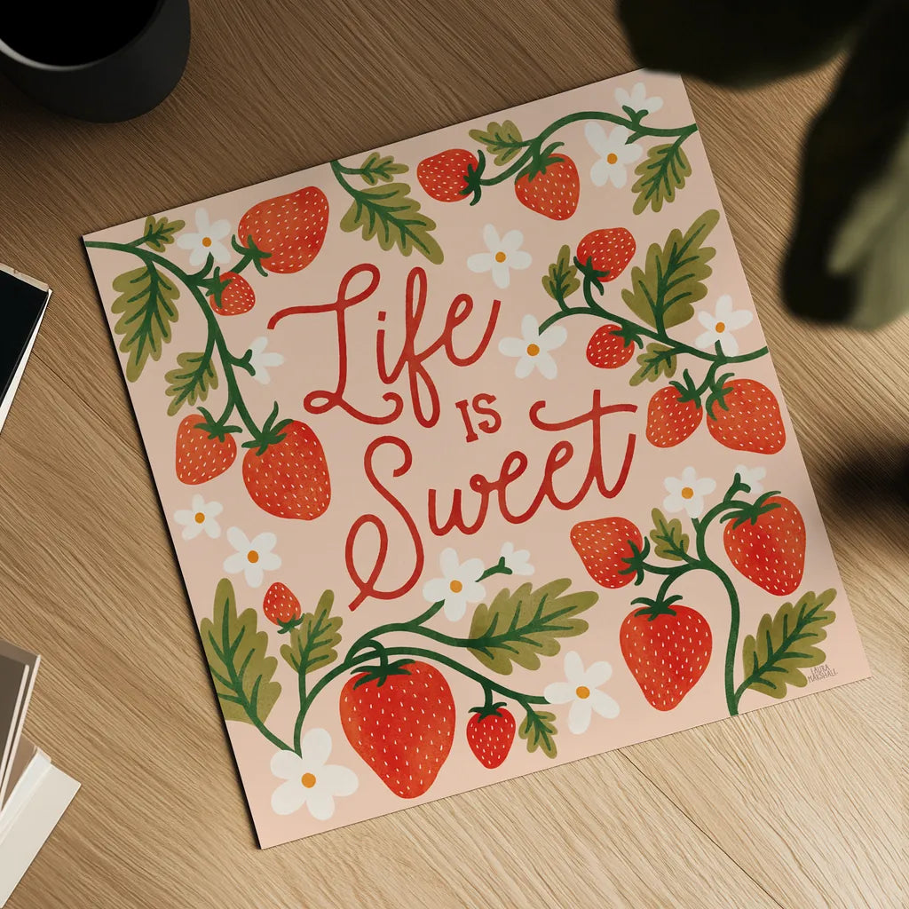 Strawberry Fields II by Laura Marshall. Shown as a detailed flat fine art print, highlighting archival giclee quality. Available as an archival giclee rolled canvas, fine art paper, or poster print. SKU 87178a.