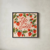Strawberry Fields II by Laura Marshall. Shown in a sleek black glass frame for a contemporary gallery look. Available as an archival giclee rolled canvas, fine art paper, or poster print. SKU 87178a.