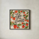 Strawberry Fields II Neutral by Laura Marshall. Shown in a sleek black glass frame for a contemporary gallery look. Available as an archival giclee rolled canvas, fine art paper, or poster print. SKU 87424a.
