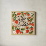 Strawberry Fields II Neutral by Laura Marshall. Shown in a natural wood glass frame for a timeless modern aesthetic. Available as an archival giclee rolled canvas, fine art paper, or poster print. SKU 87424a.
