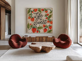 Strawberry Fields II Neutral by Laura Marshall. Shown as extra-large giant wall art in a modern living room. Available as an archival giclee rolled canvas, fine art paper, or poster print. SKU 87424a.