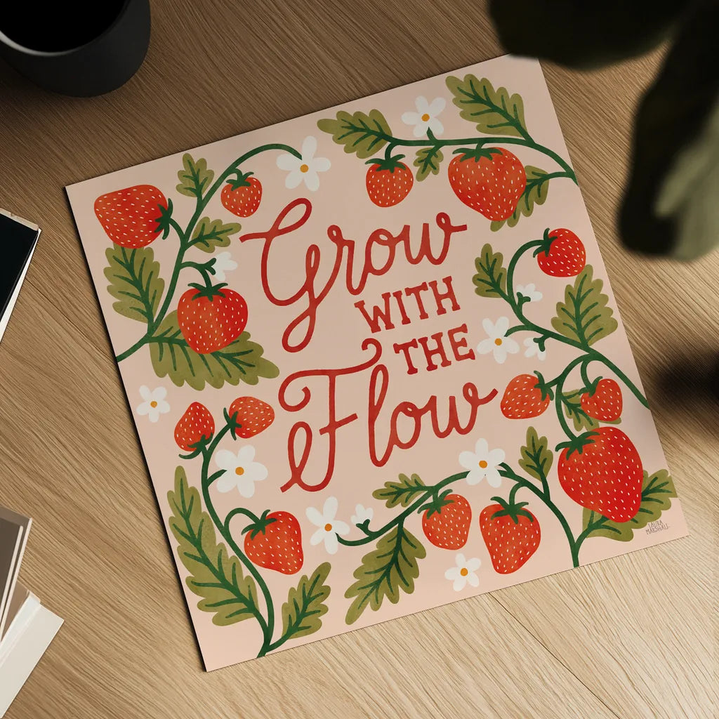 Strawberry Fields III by Laura Marshall. Shown as a detailed flat fine art print, highlighting archival giclee quality. Available as an archival giclee rolled canvas, fine art paper, or poster print. SKU 87179a.