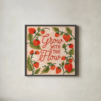 Strawberry Fields III by Laura Marshall. Shown in a sleek black glass frame for a contemporary gallery look. Available as an archival giclee rolled canvas, fine art paper, or poster print. SKU 87179a.