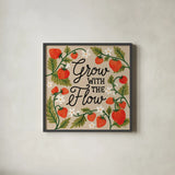 Strawberry Fields III Neutral by Laura Marshall. Shown in a sleek black glass frame for a contemporary gallery look. Available as an archival giclee rolled canvas, fine art paper, or poster print. SKU 87425a.