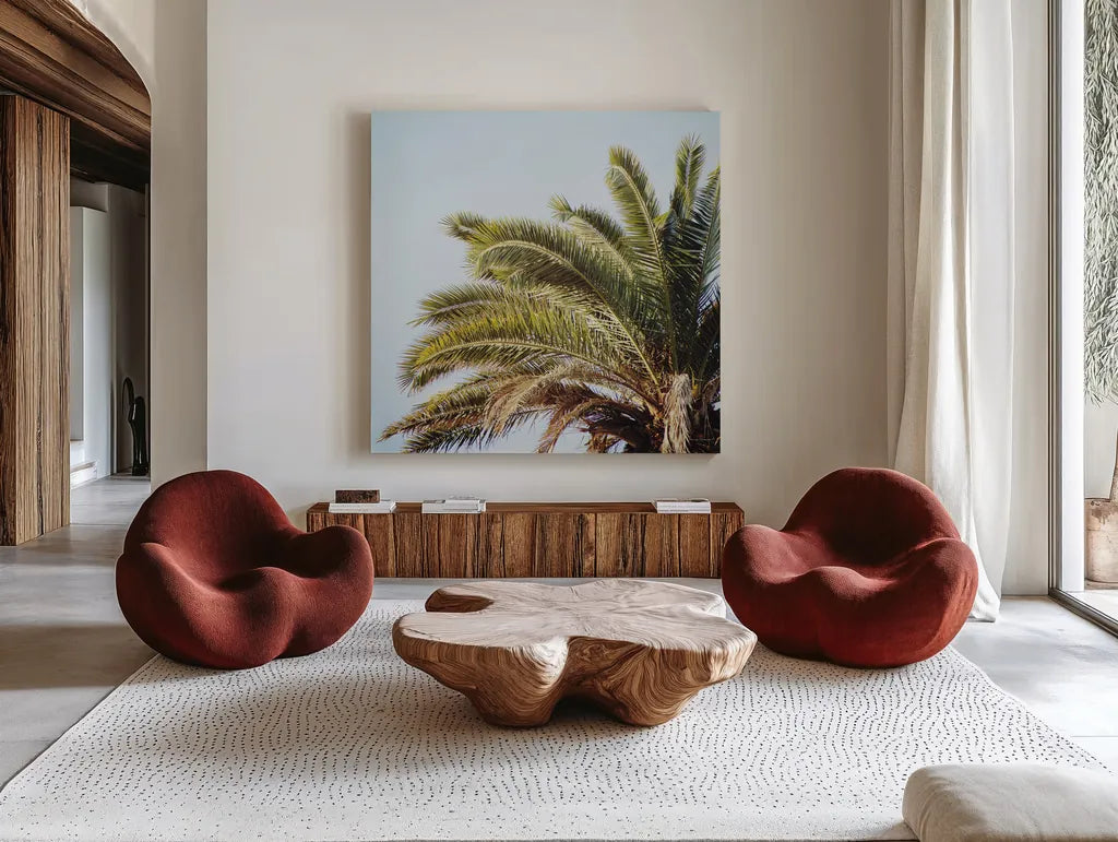 Summer I Crop by Laura Marshall. Shown as extra-large giant wall art in a modern living room. Available as an archival giclee rolled canvas, fine art paper, or poster print. SKU 42854a.