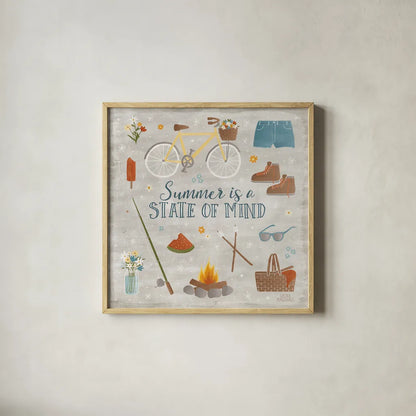 Summer Sunshine I by Laura Marshall. Shown in a natural wood glass frame for a timeless modern aesthetic. Available as an archival giclee rolled canvas, fine art paper, or poster print. SKU 31212a.