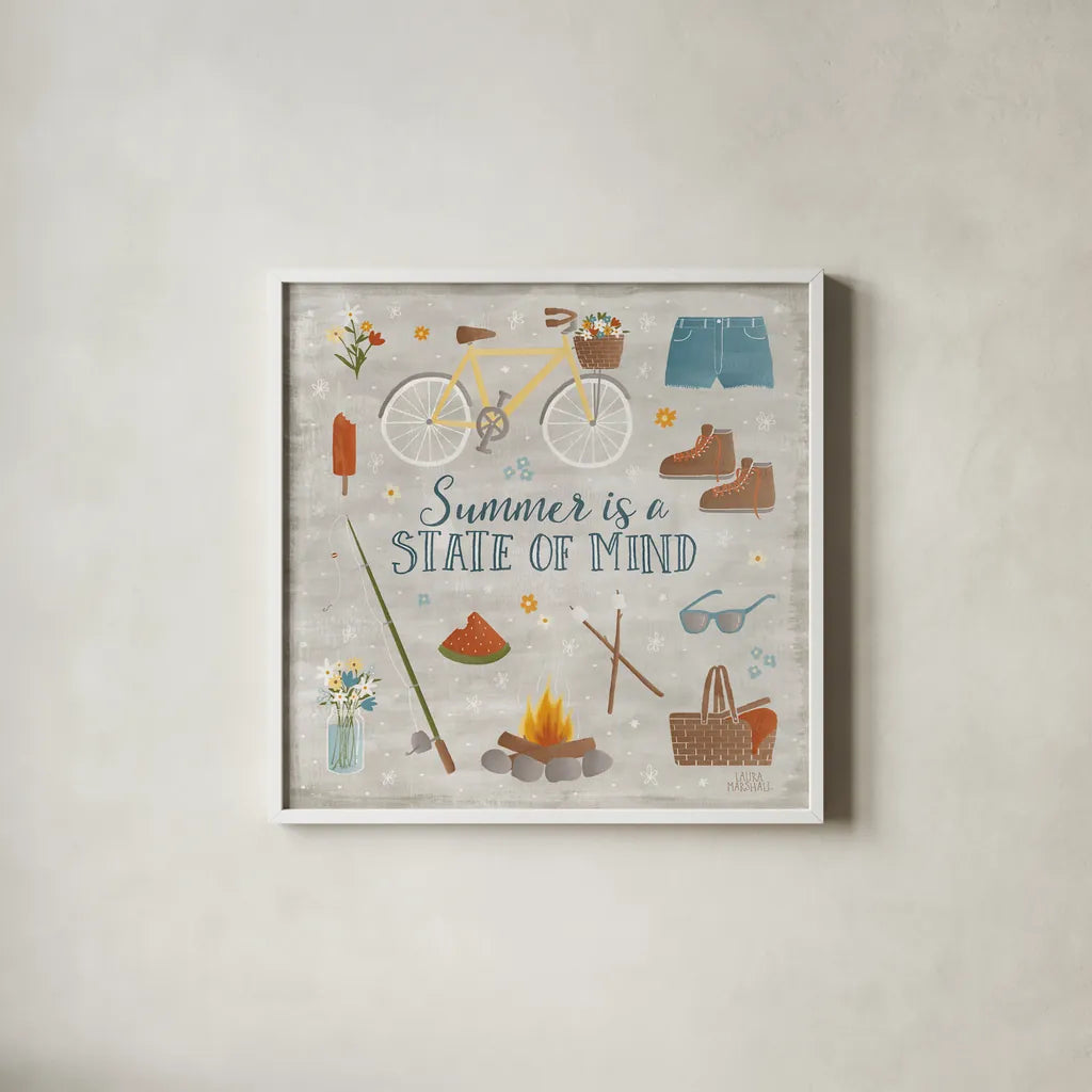 Summer Sunshine I by Laura Marshall. Shown in a crisp white glass frame for a clean and minimalist style. Available as an archival giclee rolled canvas, fine art paper, or poster print. SKU 31212a.