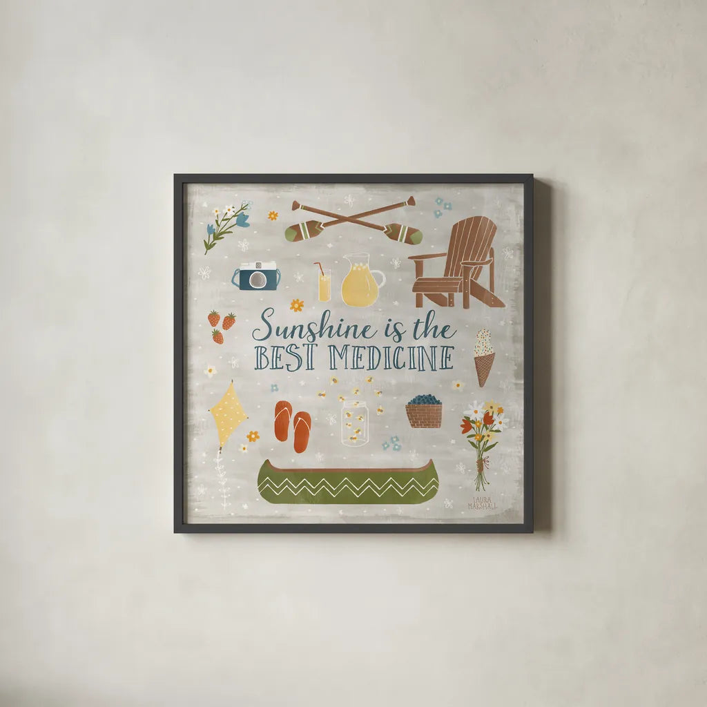 Summer Sunshine II by Laura Marshall. Shown in a sleek black glass frame for a contemporary gallery look. Available as an archival giclee rolled canvas, fine art paper, or poster print. SKU 31213a.