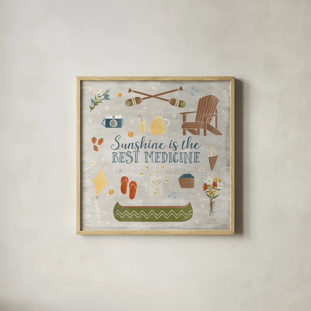 Summer Sunshine II by Laura Marshall. Shown in a natural wood glass frame for a timeless modern aesthetic. Available as an archival giclee rolled canvas, fine art paper, or poster print. SKU 31213a.