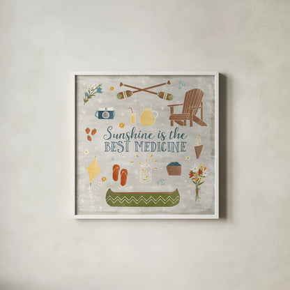 Summer Sunshine II by Laura Marshall. Shown in a crisp white glass frame for a clean and minimalist style. Available as an archival giclee rolled canvas, fine art paper, or poster print. SKU 31213a.