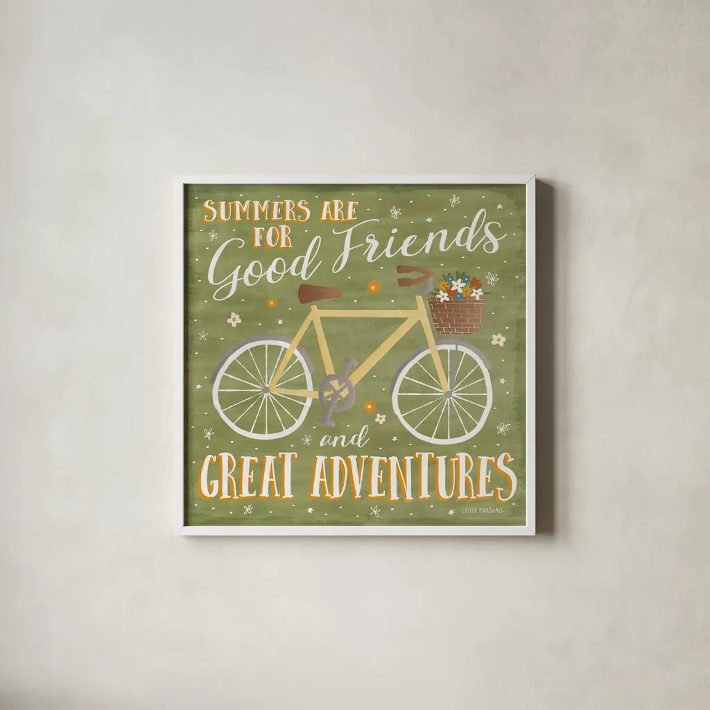 Summer Sunshine IV by Laura Marshall. Shown in a crisp white glass frame for a clean and minimalist style. Available as an archival giclee rolled canvas, fine art paper, or poster print. SKU 31215a.