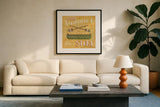 Summer Sunshine VI by Laura Marshall. Displayed in a glass frame with matte in a clean modern living room. Available as an archival giclee rolled canvas, fine art paper, or poster print. SKU 31217a.