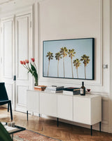 Summer V by Laura Marshall. shown as a framed stretched canvas in a living room above a console. Available as a archival giclee rolled canvas, fine art paper, or poster print. SKU 42858i.