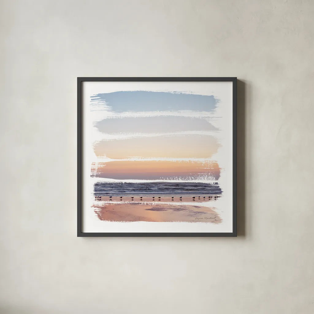 Sunset Stripes I by Laura Marshall. Shown in a sleek black glass frame for a contemporary gallery look. Available as an archival giclee rolled canvas, fine art paper, or poster print. SKU 47188a.