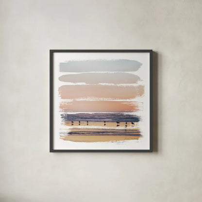 Sunset Stripes II by Laura Marshall. Shown in a sleek black glass frame for a contemporary gallery look. Available as an archival giclee rolled canvas, fine art paper, or poster print. SKU 47189a.