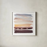 Sunset Stripes IV by Laura Marshall. Shown in a crisp white glass frame for a clean and minimalist style. Available as an archival giclee rolled canvas, fine art paper, or poster print. SKU 47191a.