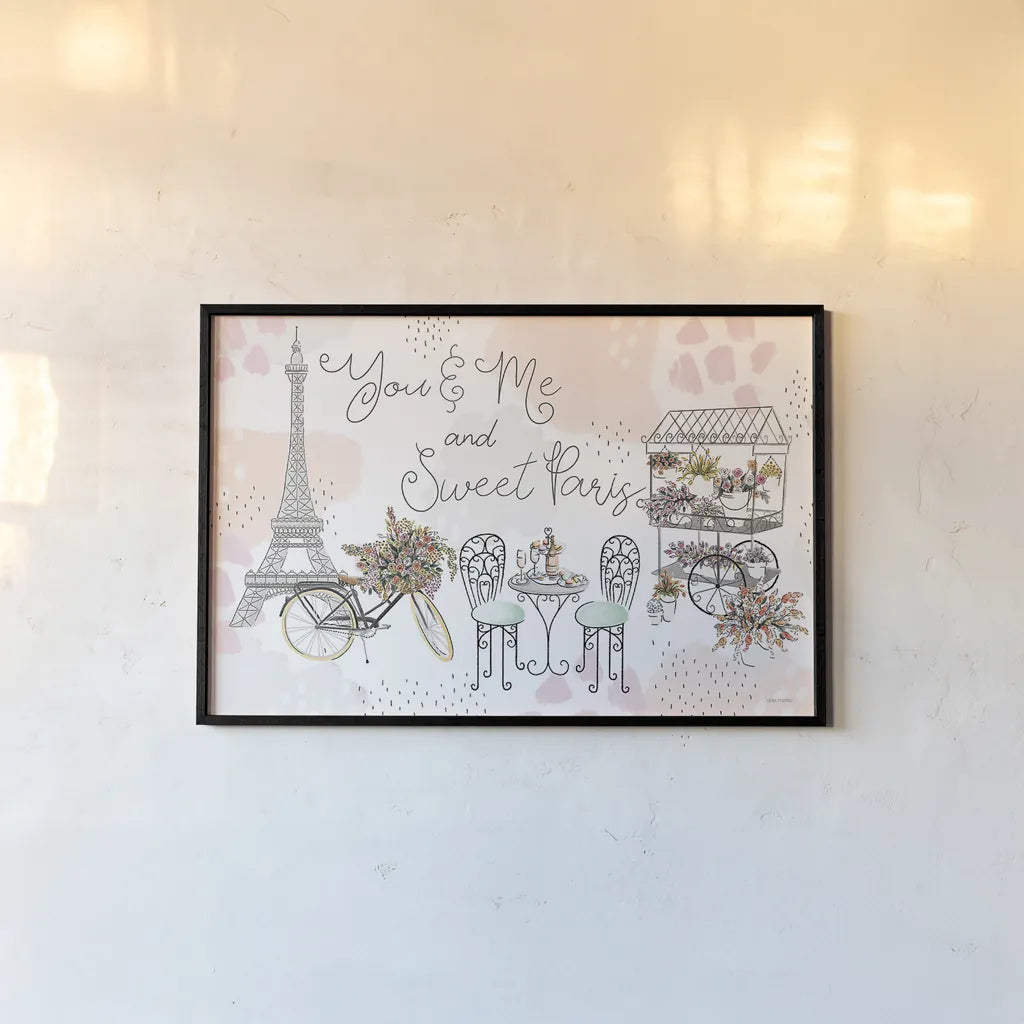 Sweet Paris I by Laura Marshall. shown as a paper print in a black flame. Available as a archival giclee rolled canvas, fine art paper, or poster print. SKU 48940i.