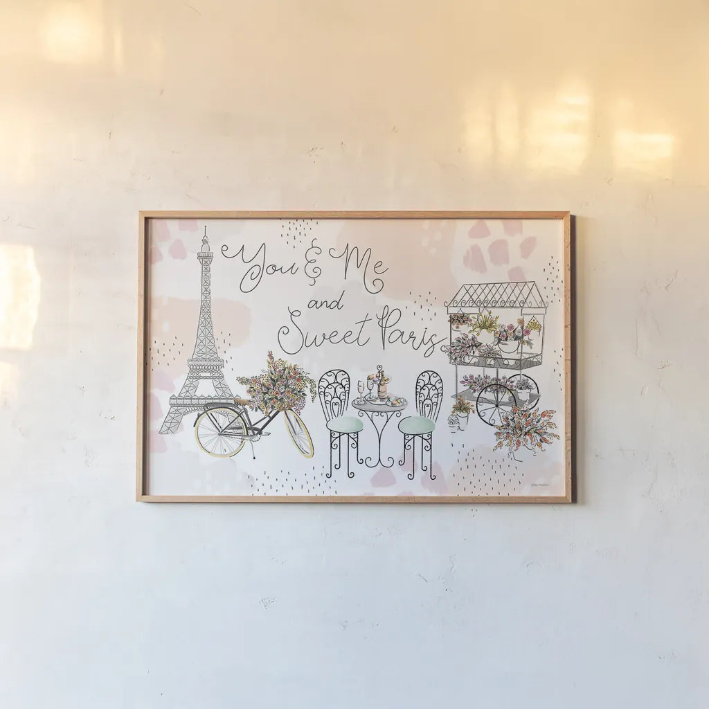 Sweet Paris I by Laura Marshall. shown as a paper print in a natural frame. Available as a archival giclee rolled canvas, fine art paper, or poster print. SKU 48940i.