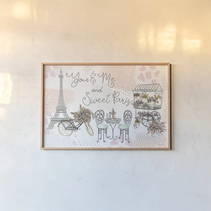 Sweet Paris I by Laura Marshall. shown as a paper print in a natural frame. Available as a archival giclee rolled canvas, fine art paper, or poster print. SKU 48940i.