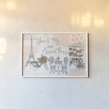 Sweet Paris I by Laura Marshall. shown as a paper print in a white frame. Available as a archival giclee rolled canvas, fine art paper, or poster print. SKU 48940i.