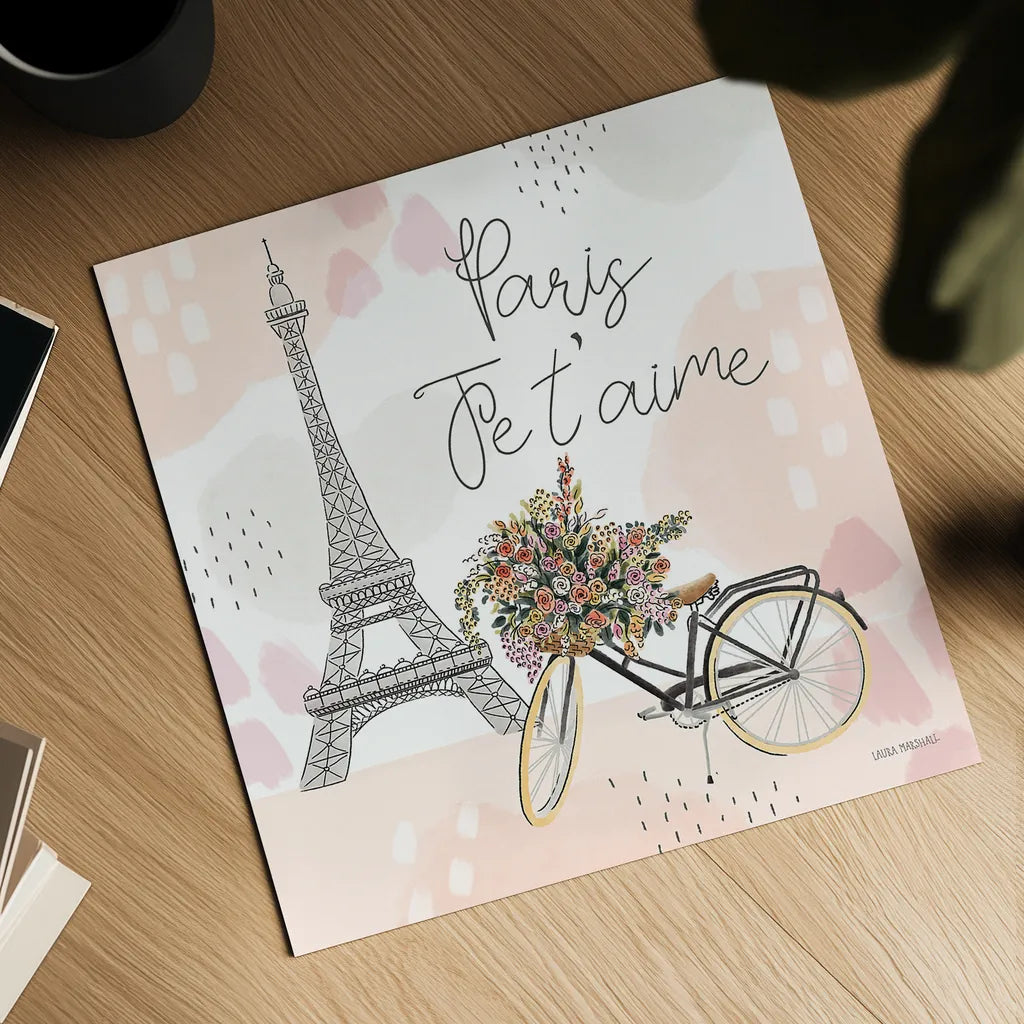 Sweet Paris II by Laura Marshall. Shown as a detailed flat fine art print, highlighting archival giclee quality. Available as an archival giclee rolled canvas, fine art paper, or poster print. SKU 48941a.