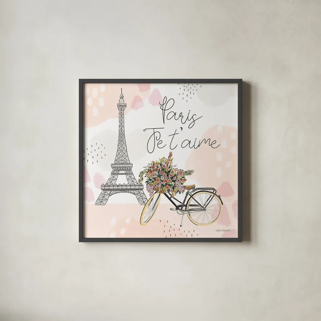 Sweet Paris II by Laura Marshall. Shown in a sleek black glass frame for a contemporary gallery look. Available as an archival giclee rolled canvas, fine art paper, or poster print. SKU 48941a.